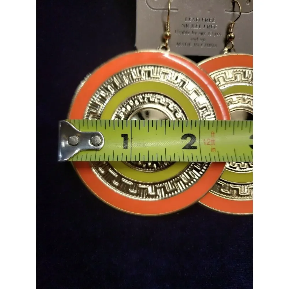 Rainbow Brand BOHO Style Earrings, Very Large, Gold Tone, Orange & Yellow, NWT